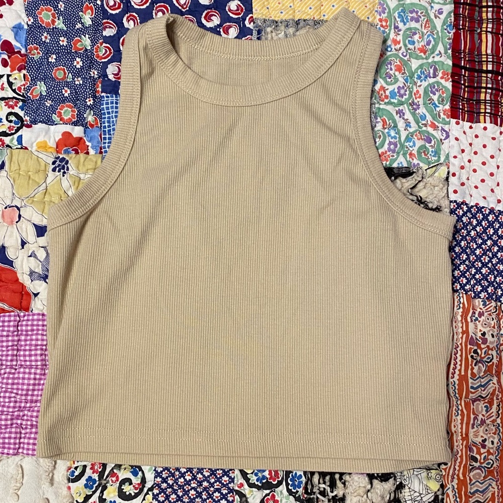 Beige Ribbed Tank Top